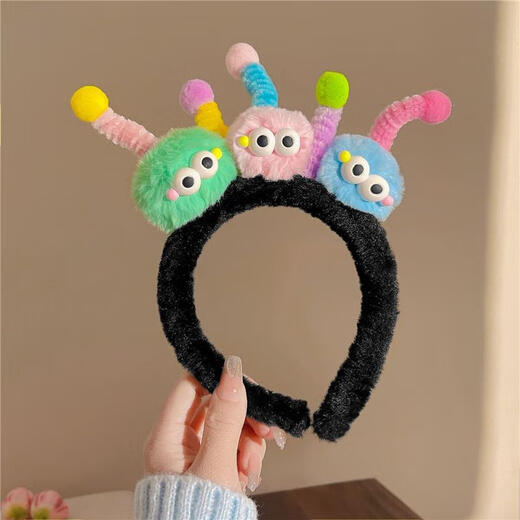 Jieyi's cute birthday headband for women, funny plush little monster headband for women, fun and funny spring mask, hair bundle, little monster green, pink and blue headband