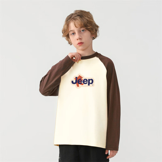Jeep童装男童T恤2025春秋季新款儿童女童长袖中大童百搭简约休闲长袖 NT3892姜黄 150 cm 【建议身高145-155】