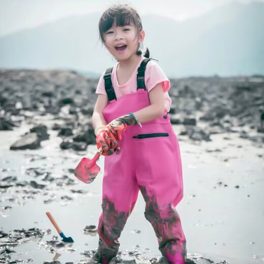 Zailu light children's waders, wading suits, bibs, waterproof pants, one-piece water shoes, fish play water, kindergarten, beach and sea, children's pink+pink boots, bibs and trousers 26 26