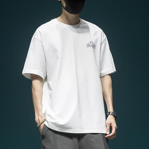 
Cotton high-end heavy short-sleeved T-shirt men's loose large-size half-sleeved T-shirt in summer new American fashion brand printed top HST1518 white short-sleeved M size