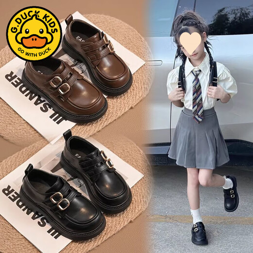 G.duck Girls' Small Leather Shoes Spring and Autumn Black Children's Performance Shoes Soft Sole British Style Student Princess Loafers for Middle and Large Children 929 Black 34 Inner Length 20.8cm