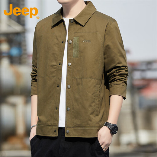 Jeep (JEEP) Jacket Men's Jacket Spring and Autumn New Casual Workwear Men's Lapel Loose Men's Top Military Green XL