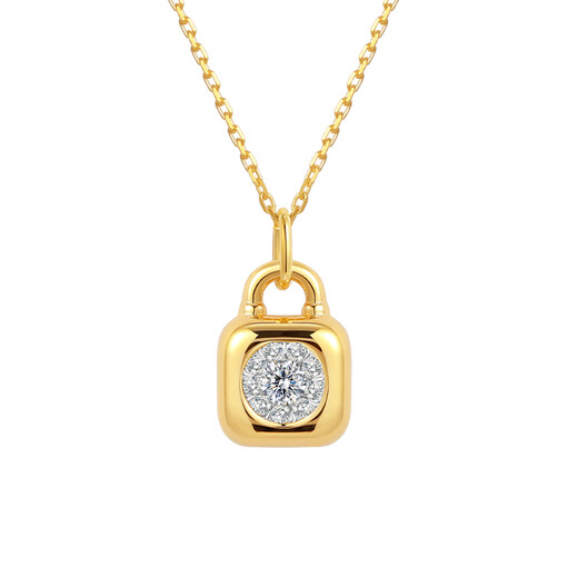 OEMG square gun gun same style jewelry 18K gold necklace bubble diamond clavicle chain neck chain lock pendant gift high-end 18K gold diamond lock blogger same style 18K gold pendant (2.0 upgraded version) + 18K gold necklace