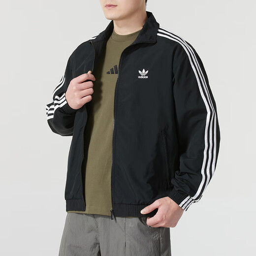 Официальная куртка Adidas 25 Осень Новый Clover Fitness Running Train Training Спортивная одежда повседневная свободная ретро -куртка KB2466/Black/Show Photos 10 XS (170/84A)