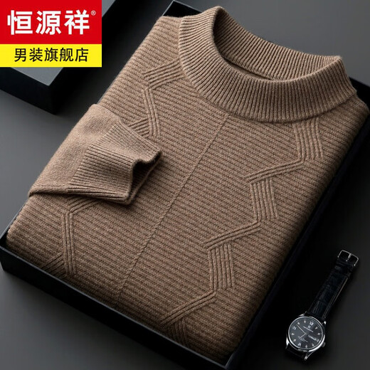 Hengyuanxiang light luxury high-end cashmere wool sweater men's round neck sweater winter middle-aged pullover thickened warm top bottoming shirt Shatuo sheep wool 90.9%, cashmere 9.1% 2XL