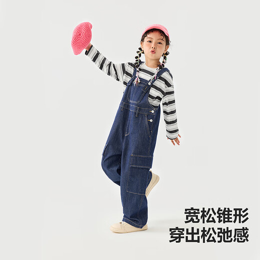 迷你巴拉宽松牛仔背带裤女童宝宝柔软甜美背带裤长裤春季新品