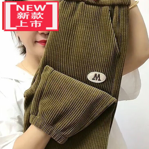 智兜兜灯草绒女裤灯心绒裤女加绒不加绒灯捡漏加绒加厚灯芯绒裤子女秋 9196-芥末绿色(款) 加绒 M