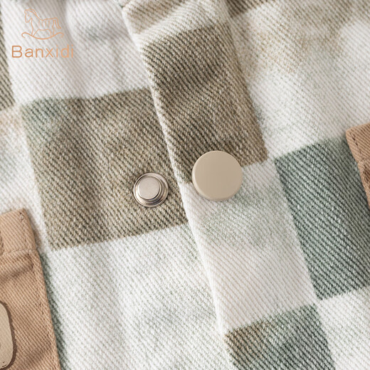 Banxidi boys' shirt spring 2026 new trendy and handsome baby long-sleeved tops children's clothing children's plaid shirt spring and autumn green 80