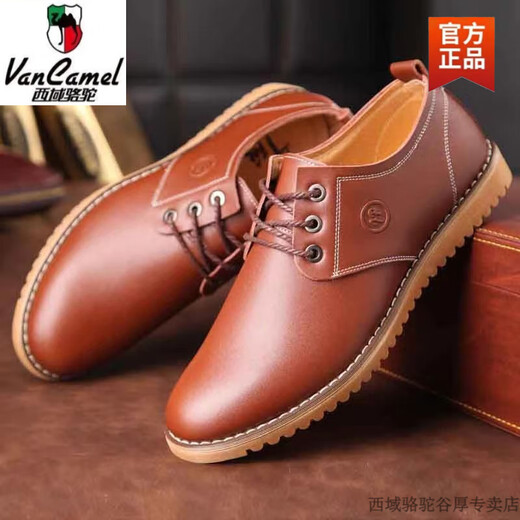Western Region Camel Men's Leather Shoes British Perfect Casual Shoes Korean Style Plus Fleece Soft Sole Men's Shoes Round Toe Beef Tendon Sole Large Size Trendy Shoes 838 Black - Camel Official Brand Official Website Flagship 38