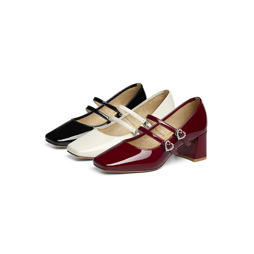 Rote Drachenfly High Heel Red Mary Jane Schuhe 2025 Neue dicke Ferse Frauenschuhe Hochzeitsschuhe französische Temperament kleine Lederschuhe WTB15281 Black 36