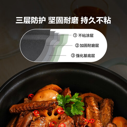 Buydeem non-stick soup pot for simmering, shabu-shabu and stir-frying in one pot 26cm light cedar green