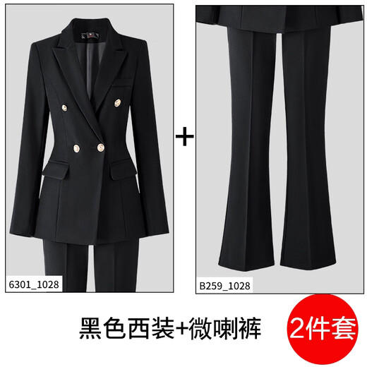 Men's Yishan suit suit for women in spring and autumn, new temperament, interview formal wear, high-end work clothes, slim professional suit jacket, black suit + bootcut pants M