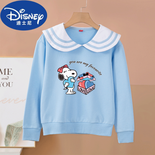 Disney Brand Children's Clothing for Girls and Children's Fashionable Spring 2025 Sweinshirt Swintershirt Spring y Autumn Pure Algody Army Navy Navy Top [Pure Cotton] Collar azul marino-White-S795 140 cm Recomendado 52-62Jin [Jin equivale a 0.5 kg]