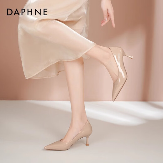 Daphne nude high heels for women 2025 spring new commuter women's shoes temperament pointed toe thin heels single shoes for women workplace leather shoes for women naked skin color [heel height 6cm] 38