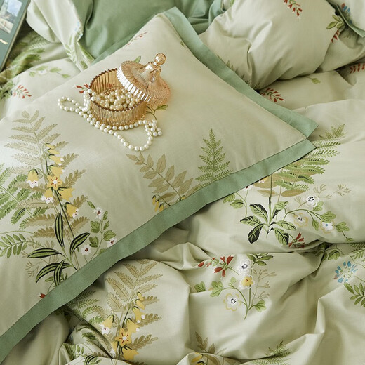 Home Textile Xinjiang Long Velvet Cotton, alles Baumwolle, Nordische, amerikanische Pastoralpastor-Baumwoll-Prinzessin Blume koreanischer Stil, Vierkapitiver Set, Yu6169Pt-Blattstil, 2,0 m Bett Vierteiliger Set/Match 220*2