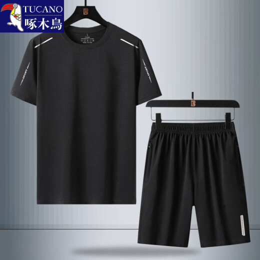 
Woodpecker (TUCANO) summer ice silk quick-drying short-sleeved T-shirt men's sports suit young middle-aged and elderly casual loose dad top t T8802 dark blue K719 [short-sleeved + trousers] 3XL (155-170Jin [Jin equals 0.5 kg])