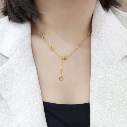 KZD Old Phoenix 999 gold-plated K necklace pure gold fashion small waist pendant 9 gold transfer beads circle clavicle chain for women 0.01g small waist necklace (one piece)
