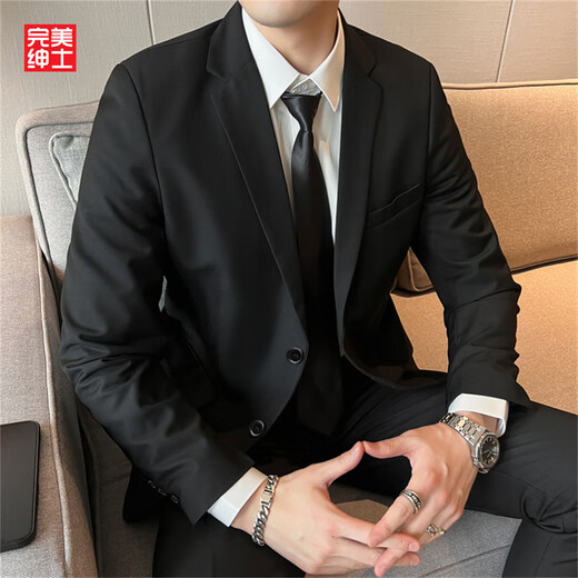 西服外套男轻熟风高级感修身单西休闲商务正装职业加大码伴郎西装 (单件装)黑色西装外套 XL 码140-155斤