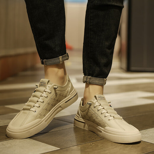 Changxiang Huili men's shoes 2025 summer new soft-soled flat shoes versatile sports men's casual leather shoes one foot to wear trendy shoes for men beige [size is small, it is recommended to take a larger size] 42