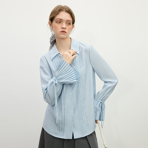 Фанат Silan en nanfa Qianjin French Design Rush Women's Women's 2025 Spring Clothing Корейский стиль розовый V-образный рубашка 11150 небо синий s