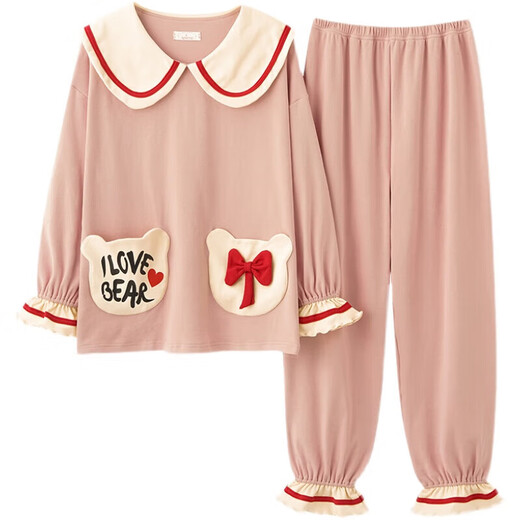 Mujia Pyjamas de style non marqué pour les femmes en automne et en hiver coton pur mignon mignon à manches à manches à manches à manches longues coréennes corse caricature de printemps d'été.