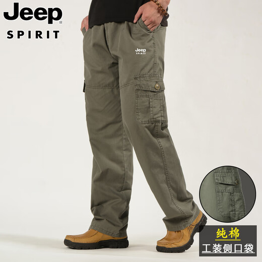 Jeep Spirit Jeep Trabajo Pantalones de algodón puro para hombres Pantalones casuales de primavera y verano Pantalones heterosexuales de los hombres transpirables y mayores pantalones de papá ancianos NHHS-9902 Verde militar [agregando terciopelo] M [Sugerir 110-130Jin [Jin equivale a 0.5 kg]]]