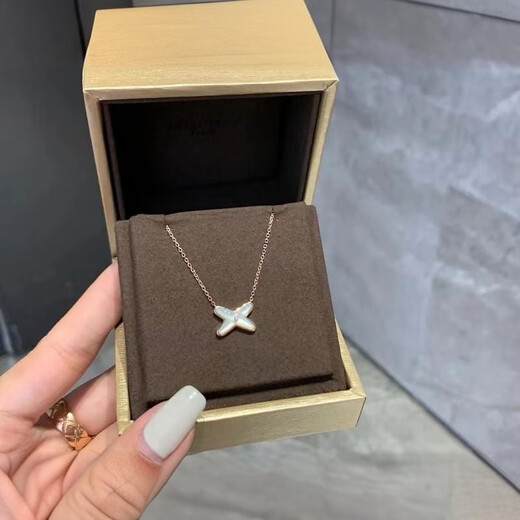 GIOIO Swarovski zirconium high version white mother-of-pearl cross necklace earrings for women 925 sterling silver plated 18k gold light same style white gold necklace S