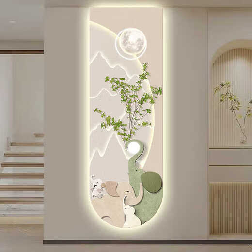 Peinture décorative de la décoration de la porche d'éléphant de quatre membres peinture du couloir de style crème peinture peinture à LED peintures murales murales haut de gamme T12529 (sculpture fine UV sans cadre) 60 * 180 (murs recommandés de 0,8-0,9 mètres recommandés) Écran porcelaine cristalli