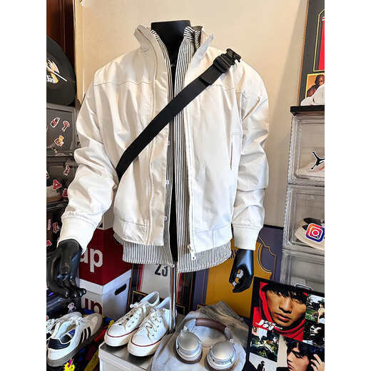 POUMvintage美式教练夹克男秋冬款潮牌棒球服男底特律廓形立领外套男 CLH-Y6629杏色 XL