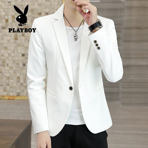 Playboy (PLAYBOY) solid color suit men's casual suit Korean style slim trend handsome small suit jacket youth single suit spring and autumn men's wear gray L (105-120Jin Jin equals 0.5 kg)
