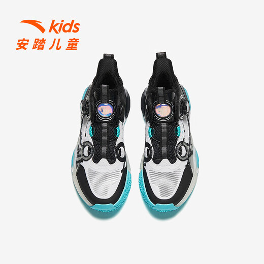 ANTA basketball shoes for children, boys and older children, new breathable running shoes, children's shoes, non-slip sports shoes, wear-resistant running shoes for middle and older children, black/ANTA white/natural orange/pool blue-1 38