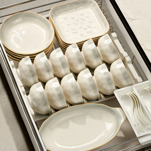 Ink-colored bowls and plates household set underglaze color ceramic bowls and plates simple bowls, bowls, chopsticks and tableware set 48 pieces as a housewarming gift