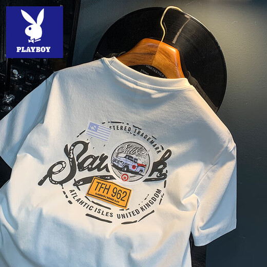 Playboy Белая футболка мужская летняя новая высококачественная тренда-тренда, футболка с принтом, американская легкая роскошная xinjiang Коттон удобная футболка с короткими рукавами 9906 белая футболка xl