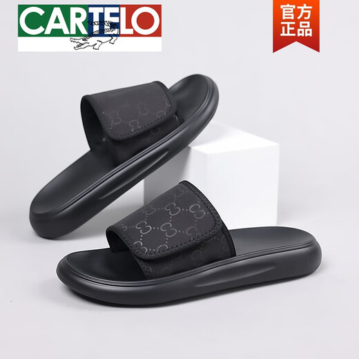 CARTELO Slippers Men's Summer 2025 New Fashionable and All-match Soft Sole Beach Shoes Men's Outdoor Waterproof and Odor-Repellent Flip Flops Black 6189 39