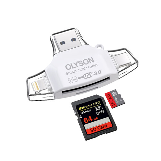 OLYSON手机读卡器适用苹果16三合一万能USB 3.0转换器SD卡TF内存卡高速存储Mac多功能iPad相机电脑Type-c 3接口+2卡槽【白色】 USB3.0
