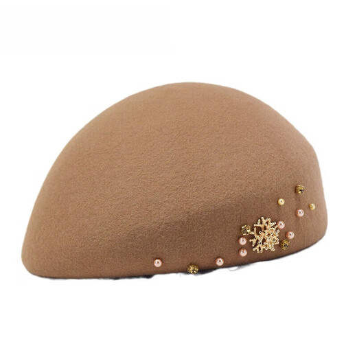 NY-NYM autumn and winter fashion woolen hat beret women's elegant hand-stitched pearl rhinestone painter hat stewardess hat black M (56-58cm)