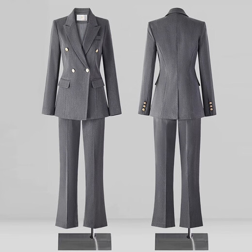 Men's Yishan suit suit for women in spring and autumn, new temperament, interview formal wear, high-end work clothes, slim professional suit jacket, black suit + bootcut pants M