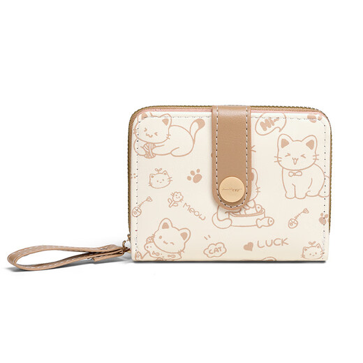 Tuzun Einfache und niedliche Kätzchen Japanische Frauenschnalle-Wechsel-Position Handgurt für Frauen mit multifunktionaler kurzer Brieftasche Brieftasche Milch Tee Farbe für Frauen