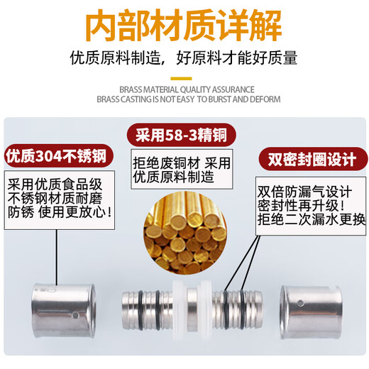 XMSJ地暖管卡压式接头20/25/32铝塑管1216内外丝直接暖通地热卡套管件 12164分内丝卡压直接