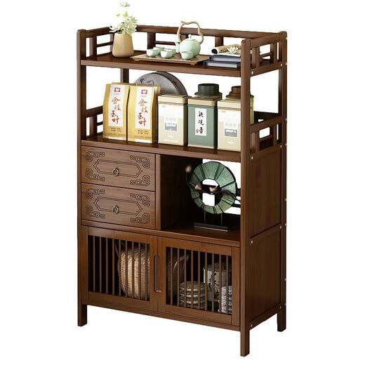 Pumeisen small Bogu rack tea room storage rack simple Chinese tea rack household tea table tea table side cabinet storage rack tea rack antique charm three-layer simple style