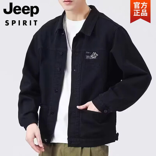 JEEP SPIRIT外套男款春秋季2025新款衬衫翻领秋装男士工装夹克初秋褂子上衣服 【升级版】K12806黑色 3XL 【建议155-168斤】