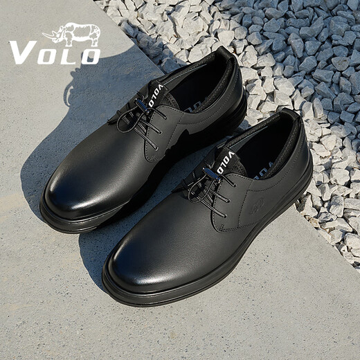 VOLO Rhino Men's Shoes Soft Sole Business Casual Leather Shoes Men's Lace-Free Winter All-match Sneakers Black 40