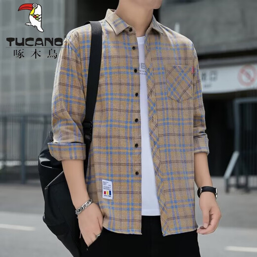 Camisa de carpintería (Tucano) Camisa Hombres 2025 Camisa informal a cuadros a cuadros y otoño Camisa de manga larga Top retro de verano suelto de verano versátil K12108 blanco 90-110Jin [Jin iguala 0.5 kg] m