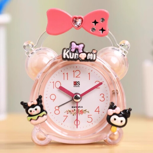 Qutong children's small alarm clock girl mini watch student special wake-up artifact 2026 new smart learning cute silent clock pink-pink bow sticker