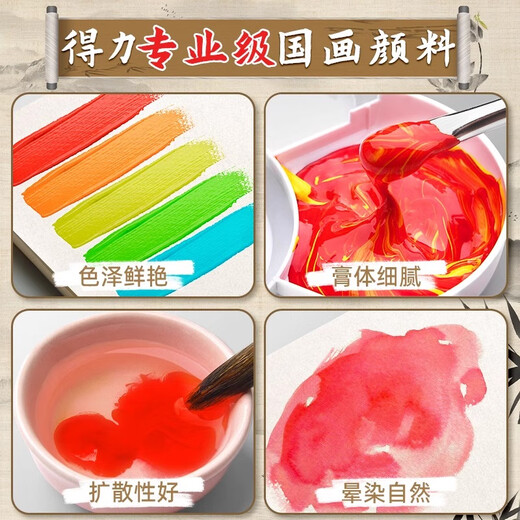 Shu Xing Chinese Painting Pigment Set Beginners Ink Painting Chinese Painting Supplies and Tools Full Set of 12 Colors for Primary School Students Art Class Special Meticulous Brush Painting Brush Rice Paper Materials for Children