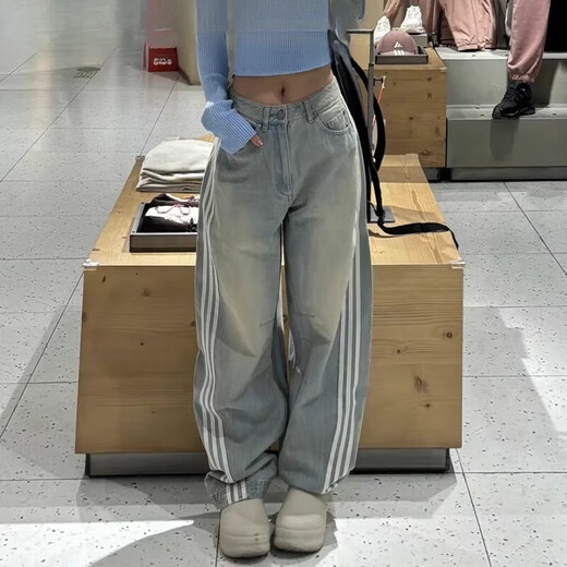 阿迪达斯 （adidas）三叶草女子复古渐变效果水洗牛仔运动长裤JX9214/9212/9213 浅牛仔蓝JX9212 31