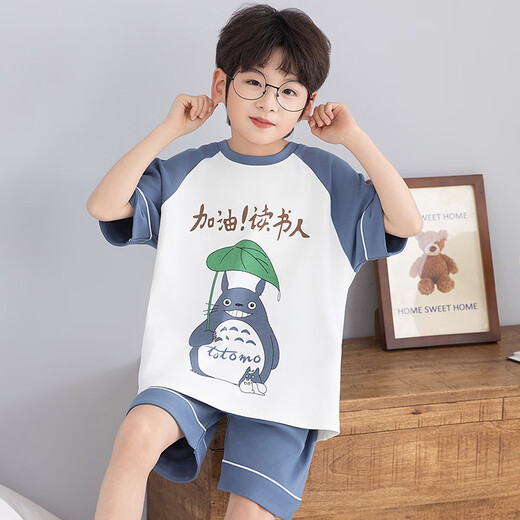 浪莎儿童睡衣男小童夏季短袖薄款纯棉家居服男孩中大童夏天学生套装 LT693 160 建议150-160CM/80-95斤