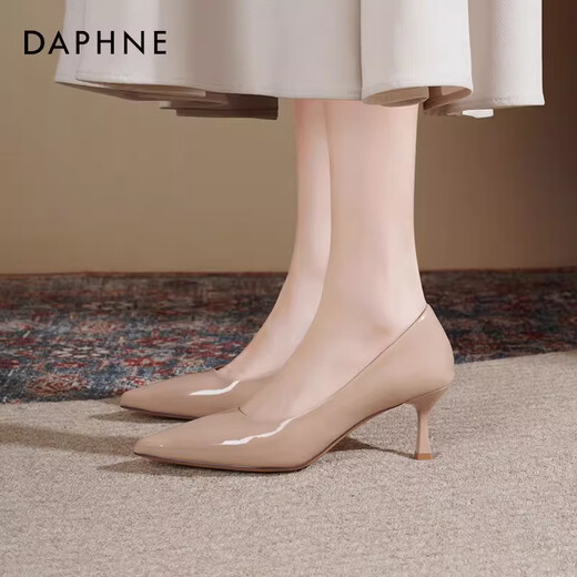 Daphne nude high heels for women 2025 spring new commuter women's shoes temperament pointed toe thin heels single shoes for women workplace leather shoes for women naked skin color [heel height 6cm] 38