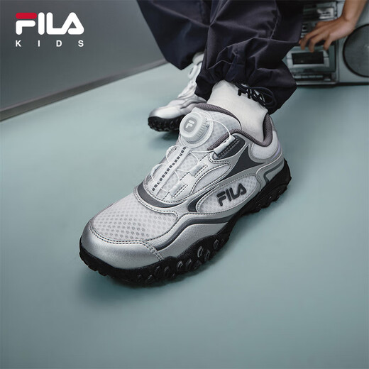 FILA Fila pebble shoes children's running shoes 2025 summer new sports shoes thin sole mid-large children's ballet shoes Fila white/space silver-AWS 35 inner length 22.0cm