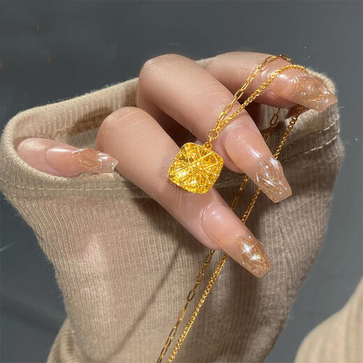 Shantou Lin Village Old Phoenix Gold Brushed Sugar Cube Pendant Imitation Gold Flash Necklace Imitation Gold 45cm Imitation Gold Necklace 45cm